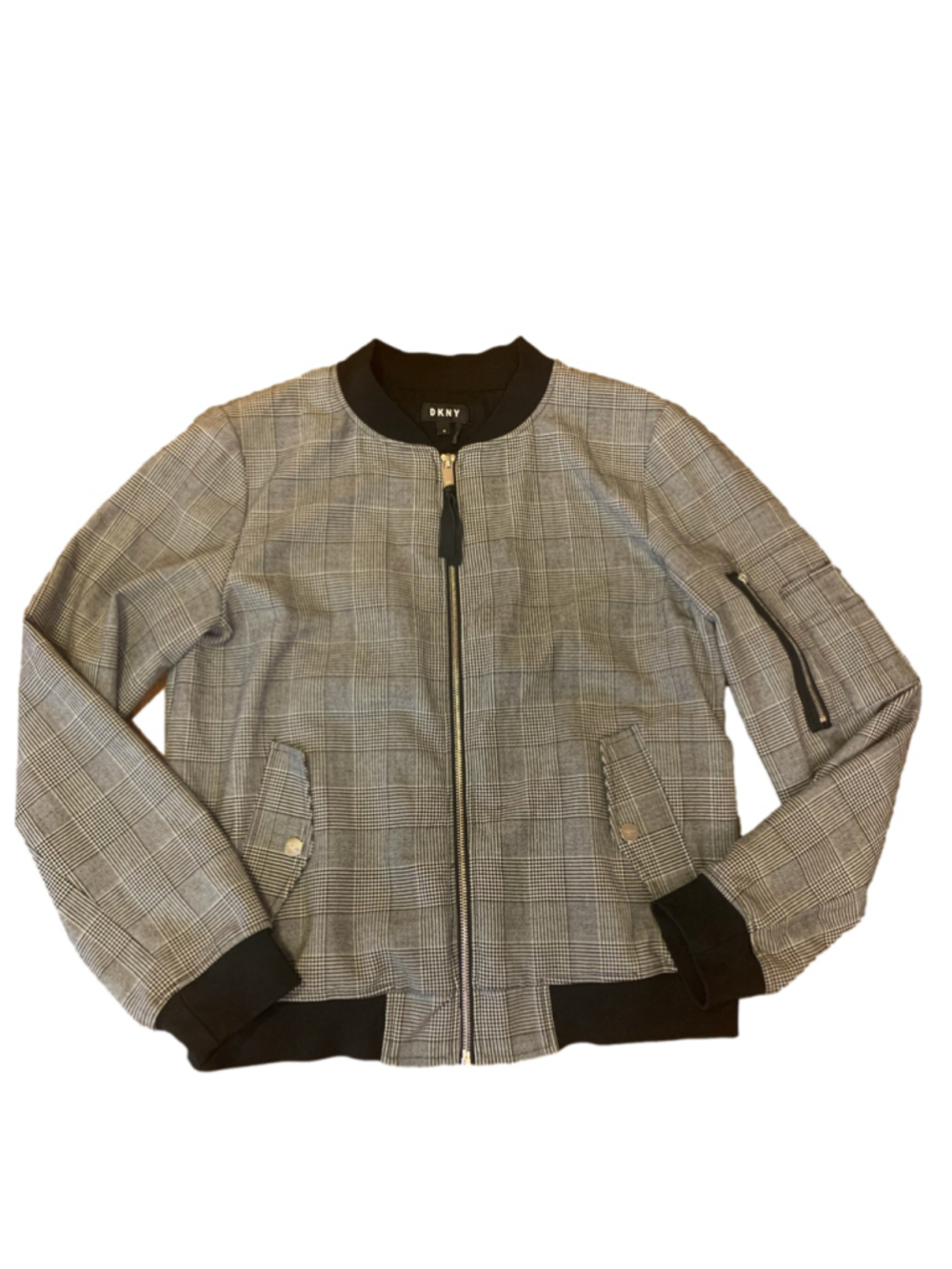 Women's DKNY Plaid Bomber Jacket Size M Grey Black